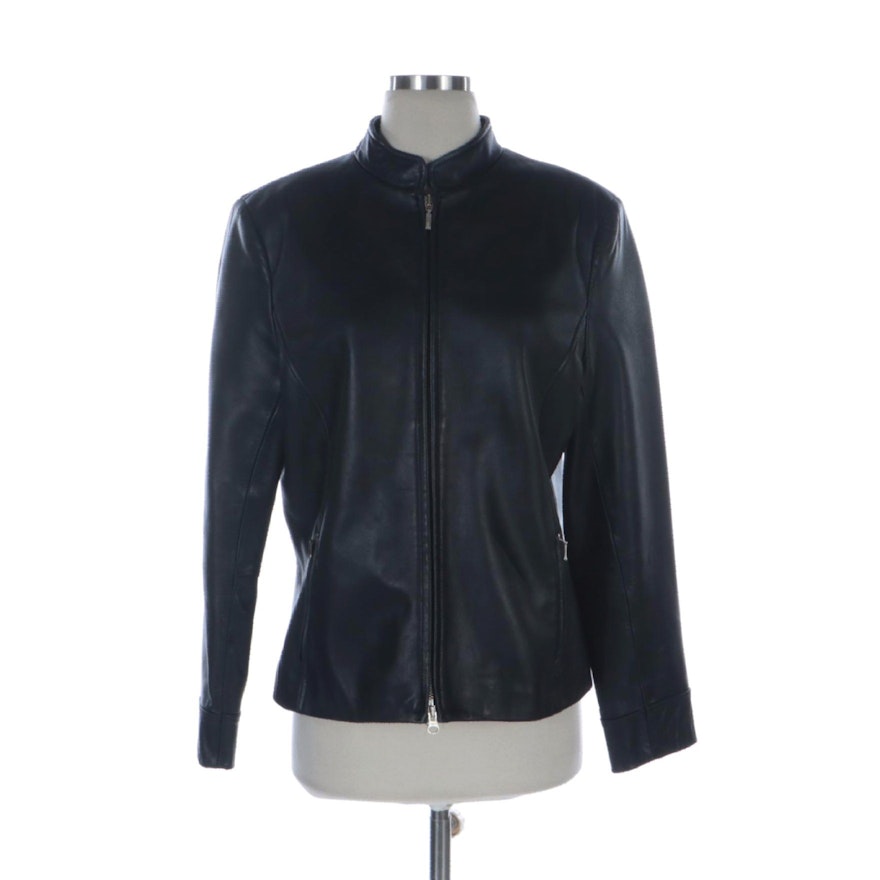 Casual Corner Black Leather Zip Jacket