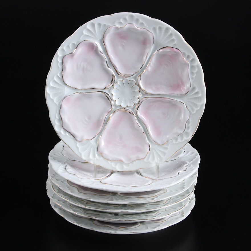 Porcelain Hand-Painted Oyster Plates, 19th Century