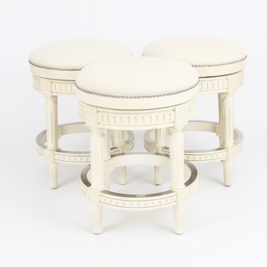 Three Frontgate Louis XVI Style Counter-Height Swivel Barstools