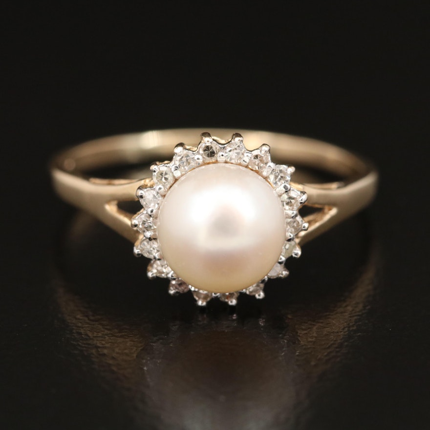 14K Pearl and Diamond Ring