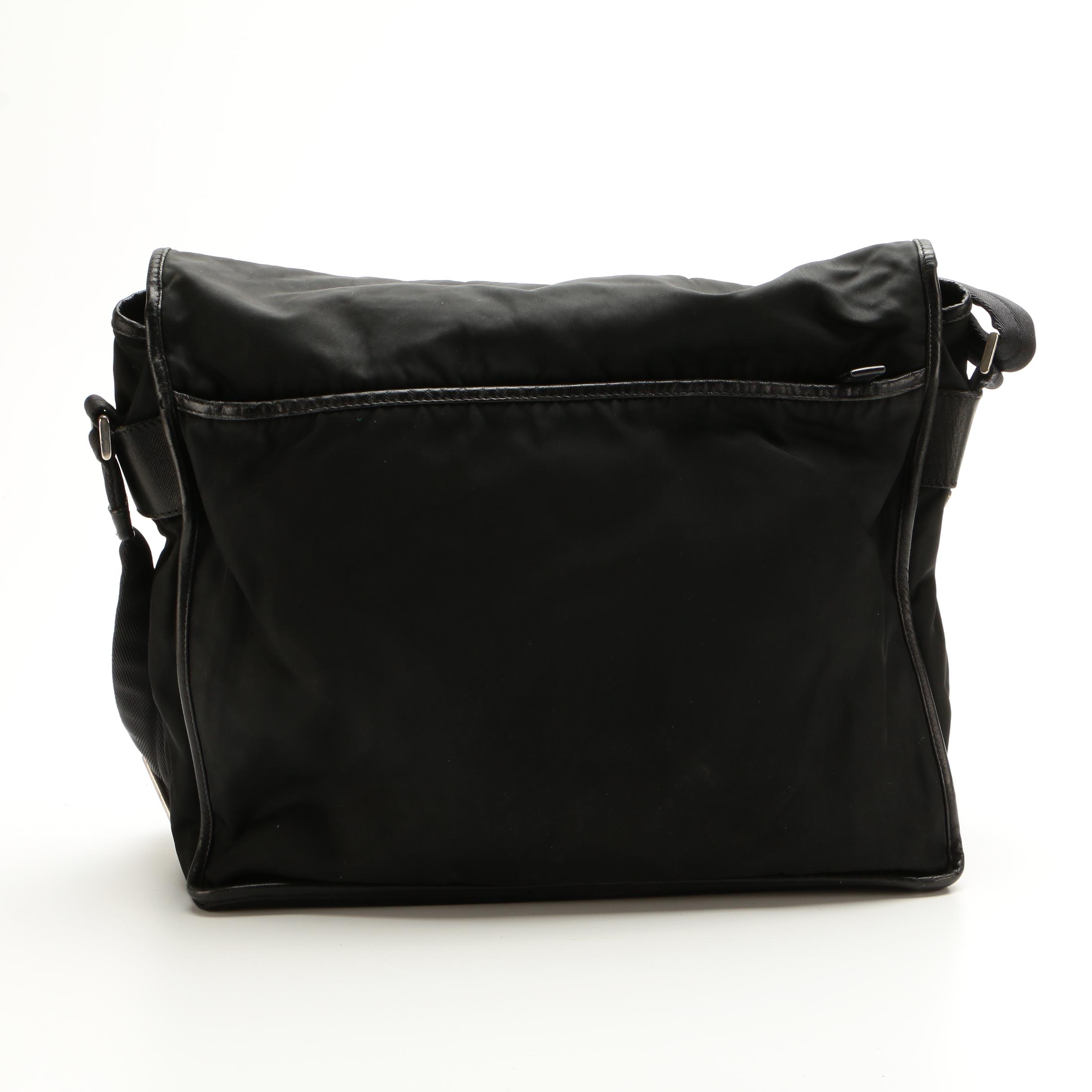 Prada Messenger Bag in Black Tessuto Nylon and Saffiano Leather Trim