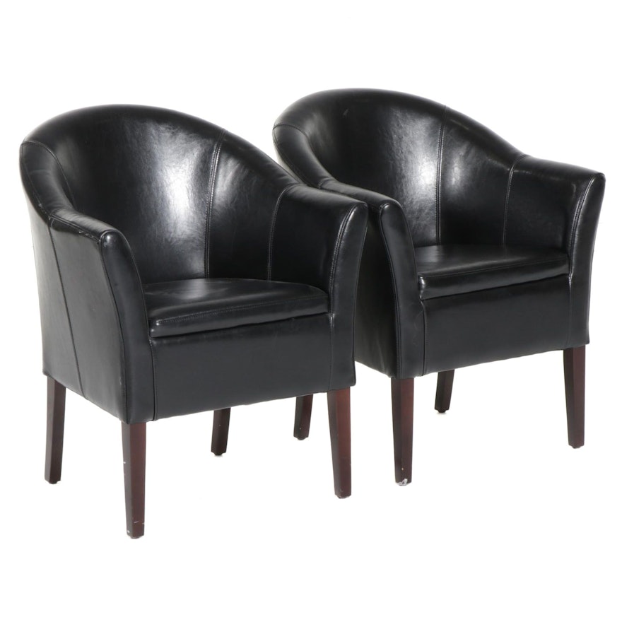 Pair of Arhaus Black Leather Club Chairs