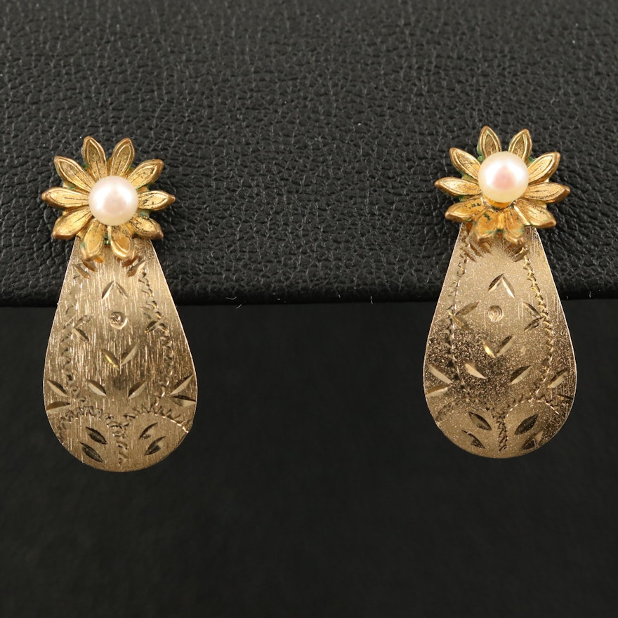Gold Filled Pearl Flower Stud Earrings with 14K Diamond Cut Earring Enhancers