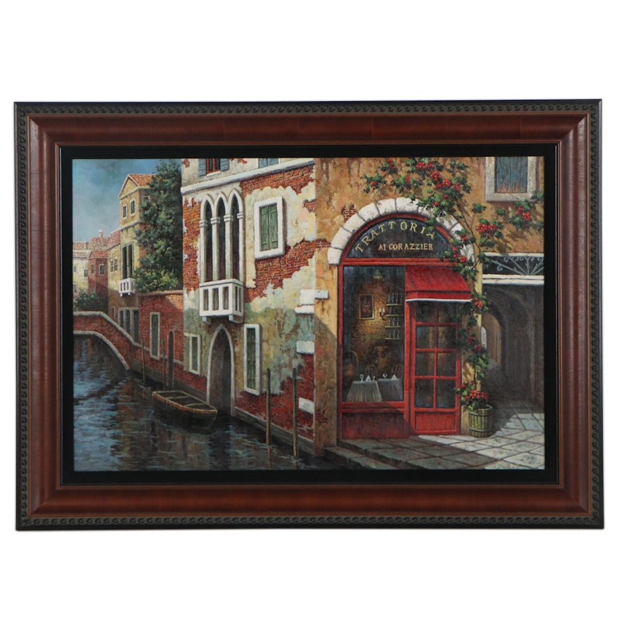 Cityscape Oil Painting of Venice Canal, 21st Century