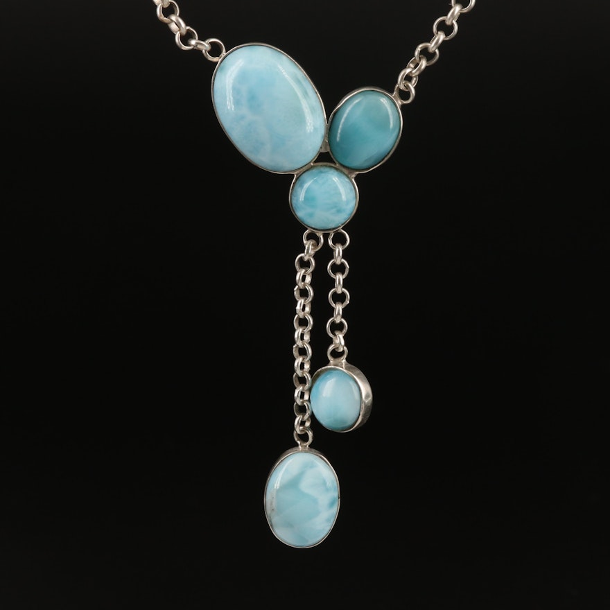 Sterling Larimar Lavalier Necklace