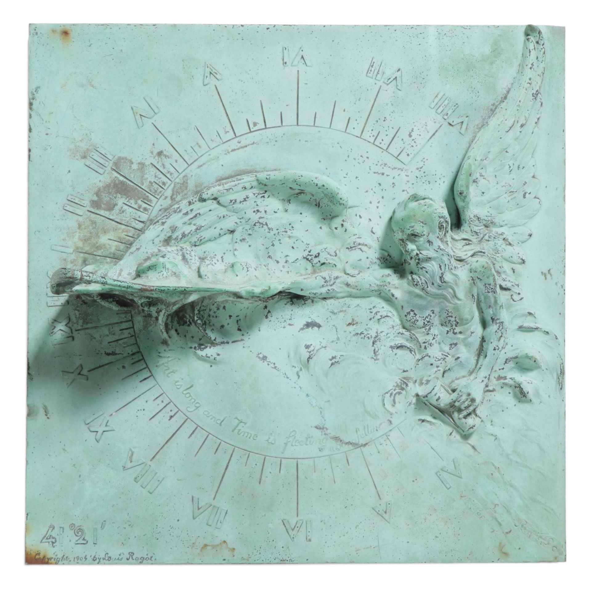 Louis Ragot Patinated Cast Metal Father Time Sundial, Early 20th Century
