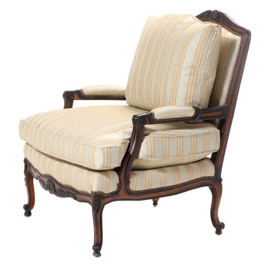 EJ Victor Louis XV Style Custom-Upholstered and Brass-Tacked Hardwood Fauteuil