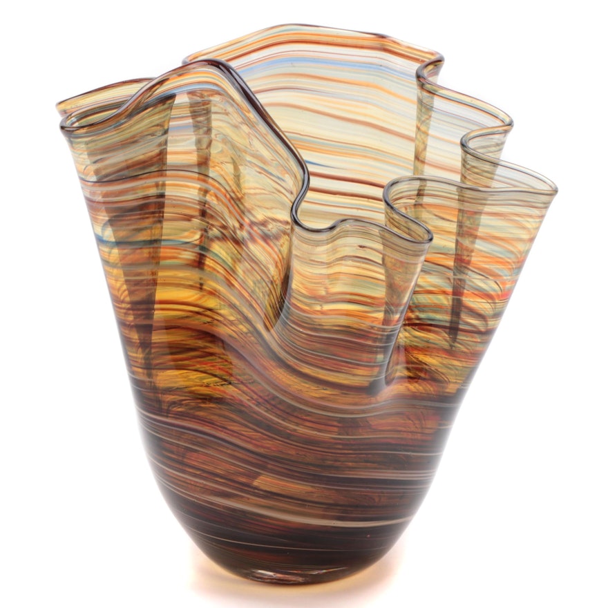 Striped Art Glass Handkerchief Vase, Contemporary