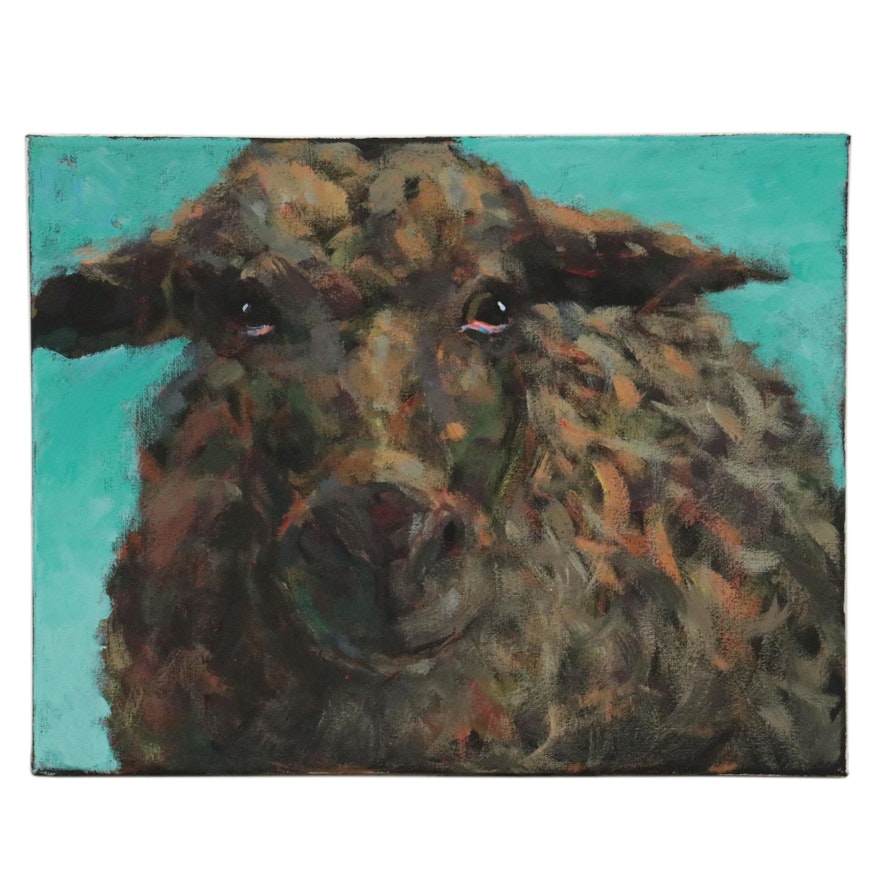 Elle Raines Acrylic Painting of Sheep