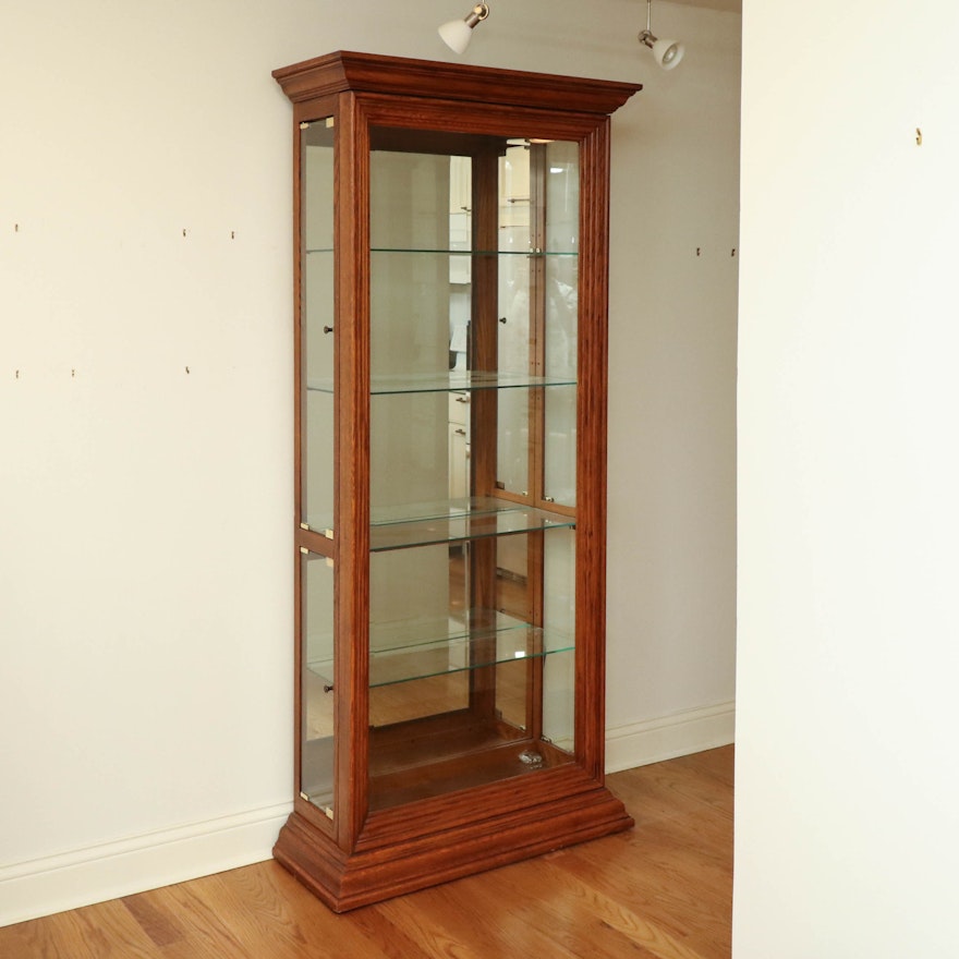 Philip Reinisch Glass and Oak Mirrored Display Cabinet with Overhead Lighting