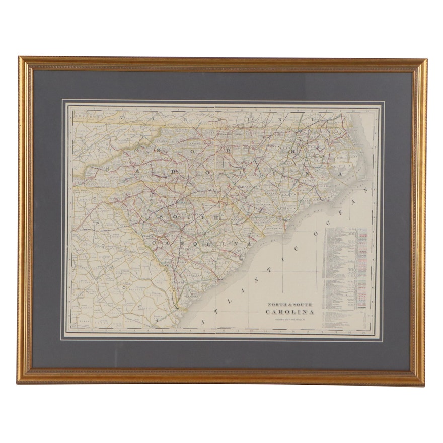 George F. Cram Railroad Map of North and South Carolina, circa 1905
