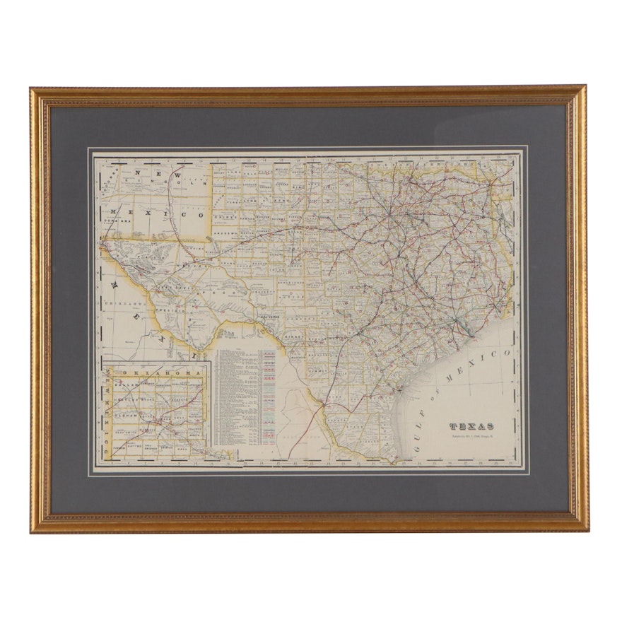 George F. Cram Wax Engraving Railroad Map "Texas," circa 1905