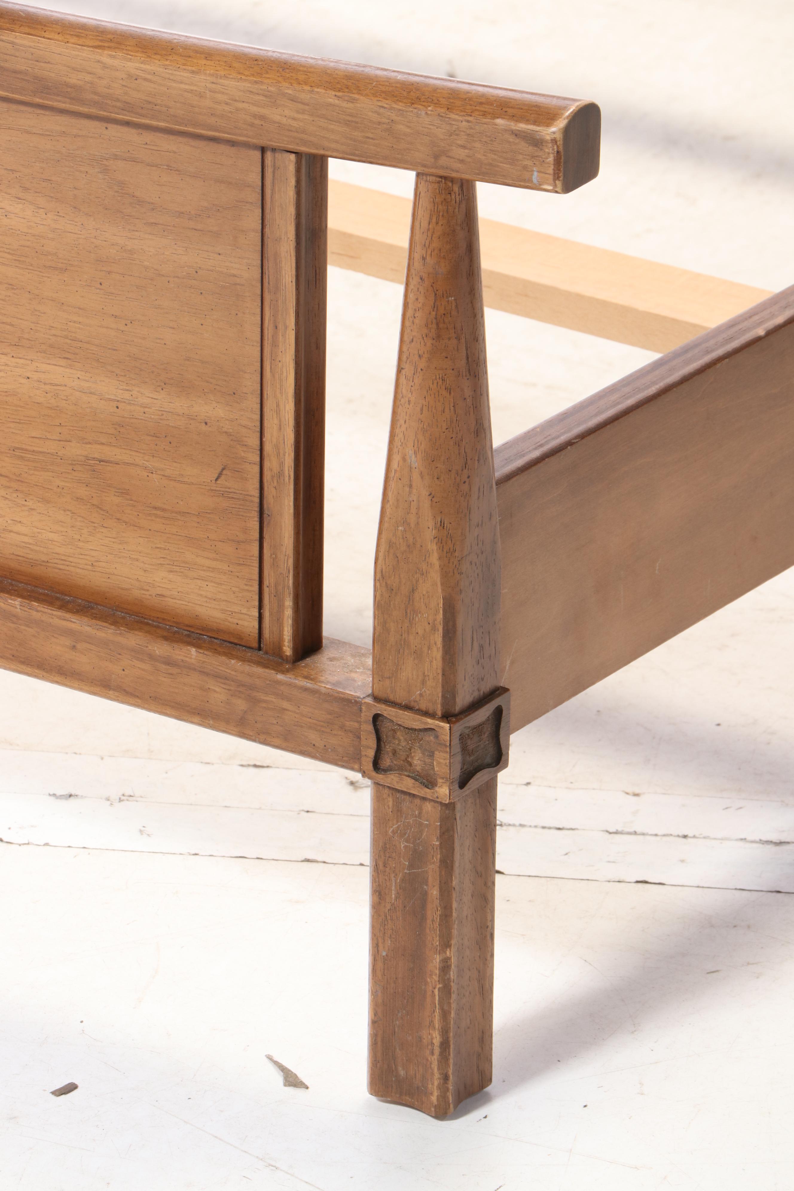 Thomasville "Tamerlane" Asian Modern Pecan Full Size Bed Frame, Mid-20th Century