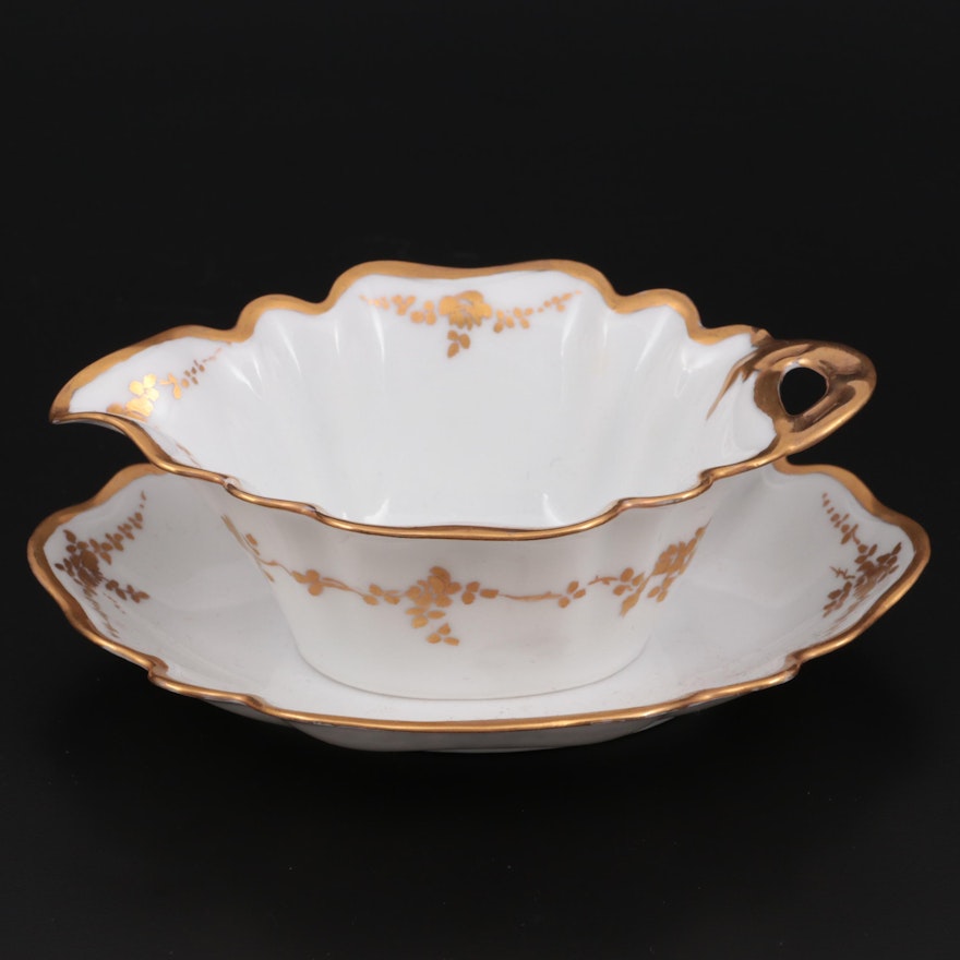 German Hand-Painted Porcelain Sauce Boat, Early to Mid 20th Century