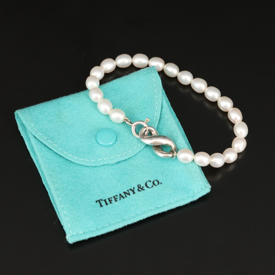 Tiffany & Co "Infinity" Sterling Silver Pearl Bracelet