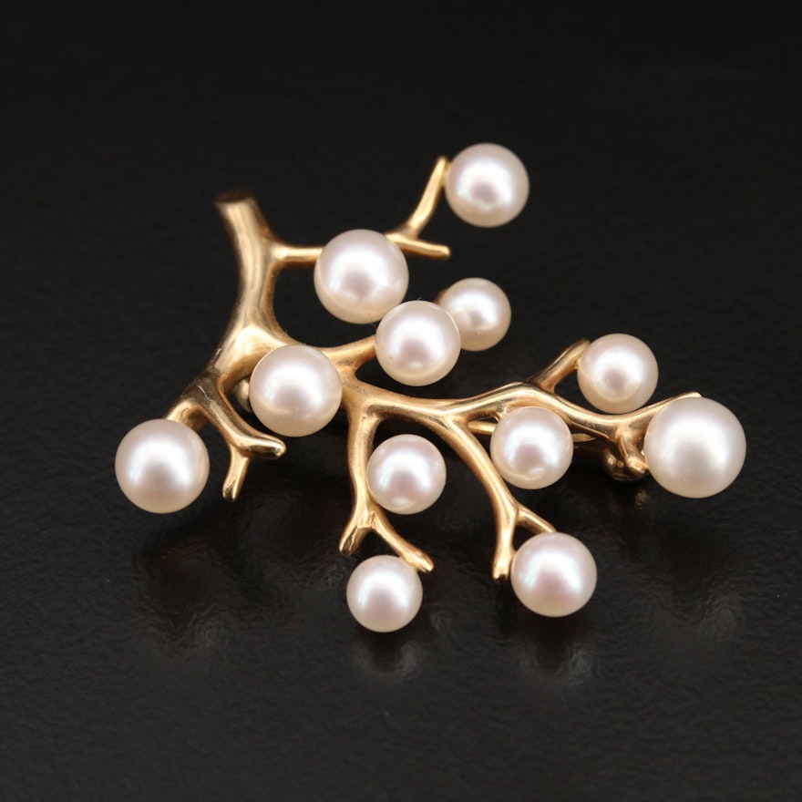 Mikimoto 14K Pearl Branch Brooch