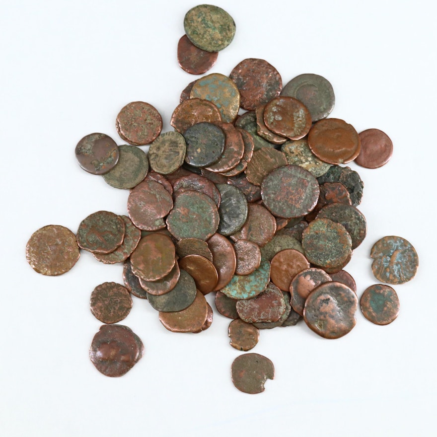 85 Ancient Bronze "Roman Widow’s Mite Sized" Coins, ca. 50 BC – 400 AD