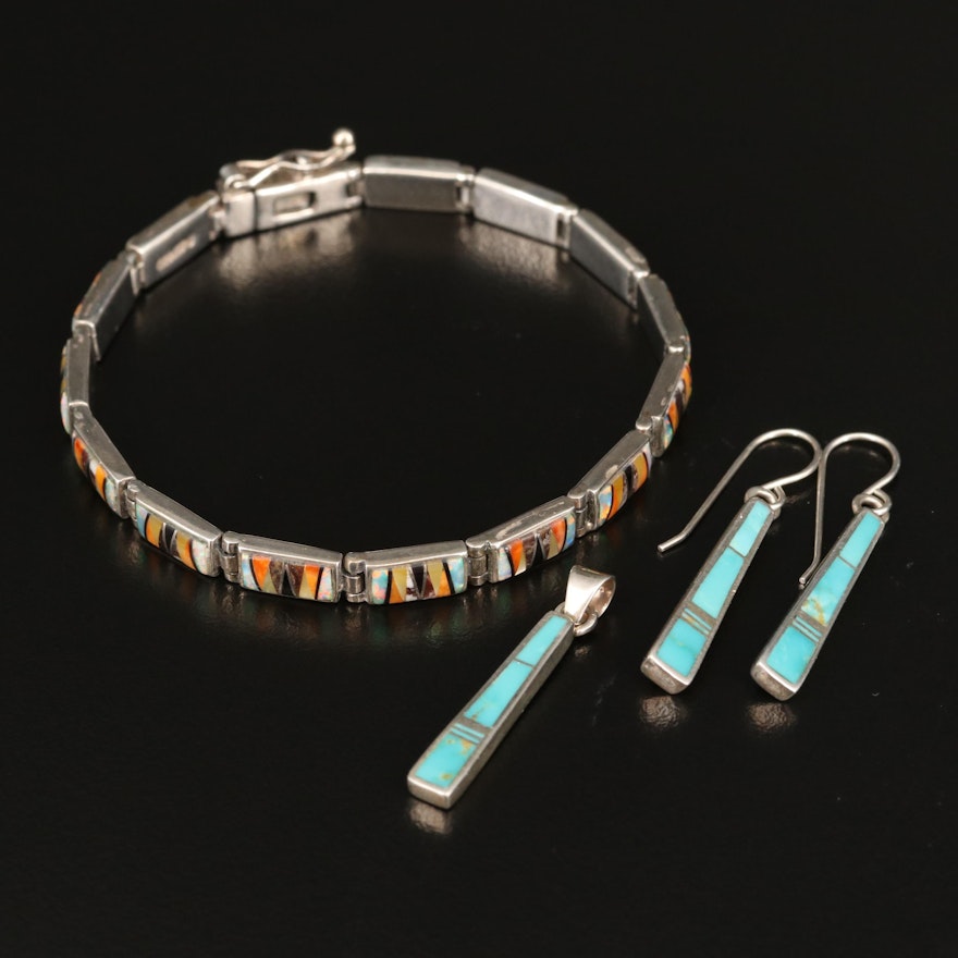 Southwestern Sterling Turquoise and Gemstone Inlay Jewelry Featuring Rick Tolino