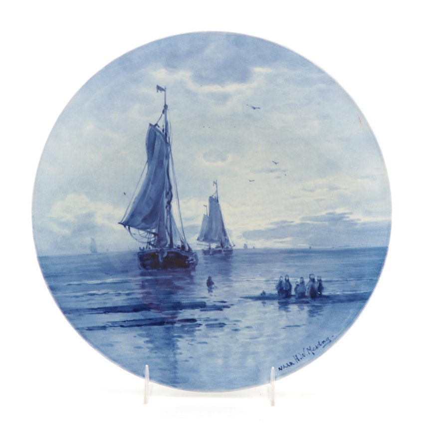 Royal Delft "Naar" Ceramic Plate Painted After H.W. Mesdag, 1928