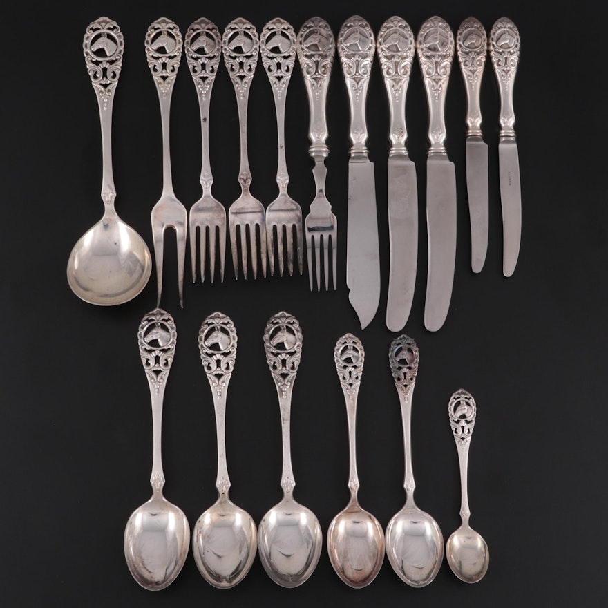 Ottar Hval Norwegian 800 Silver Equestrian Themed Flatware and Serving Utensils