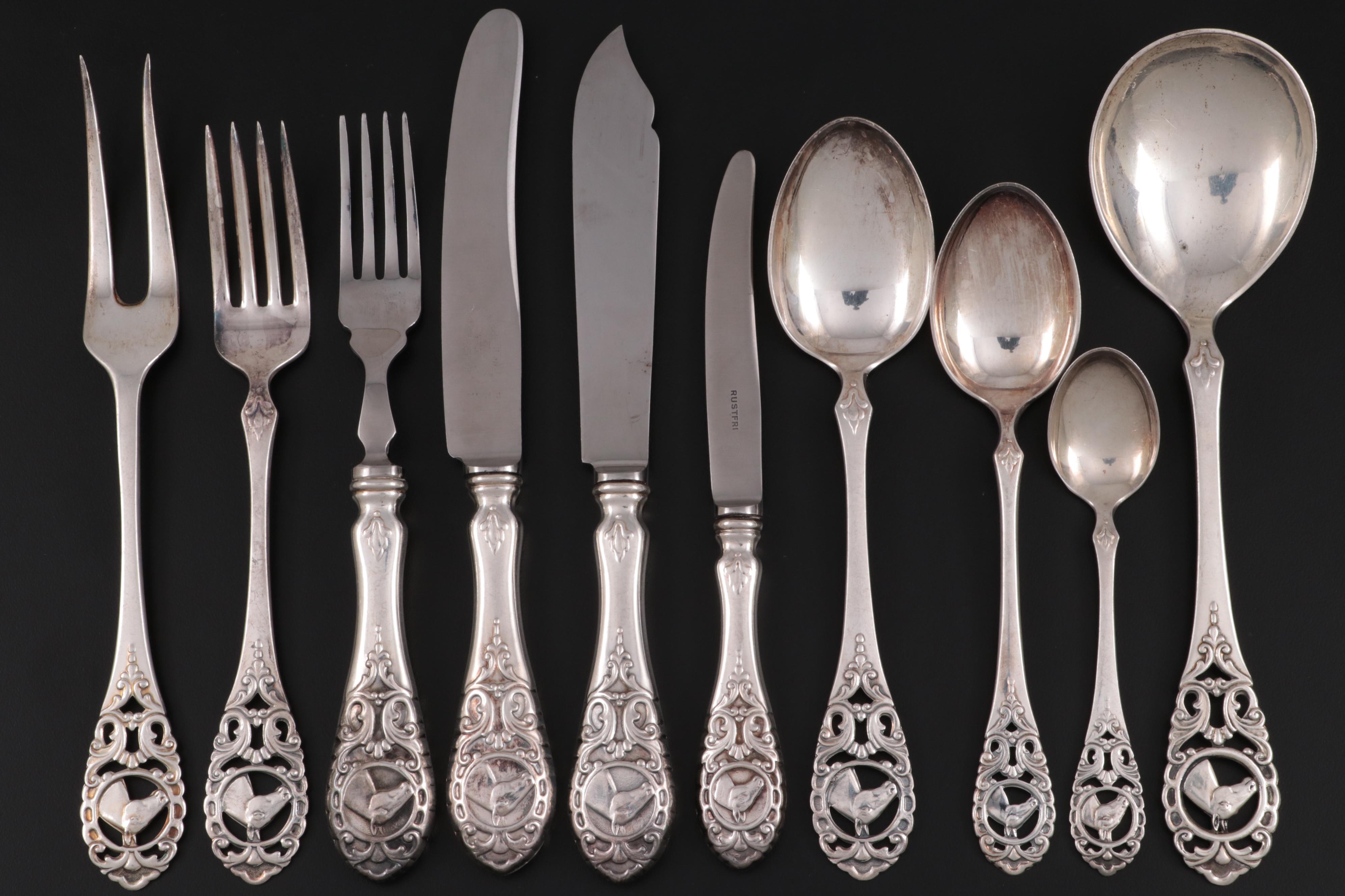 Ottar Hval Norwegian 800 Silver Equestrian Themed Flatware and Serving Utensils