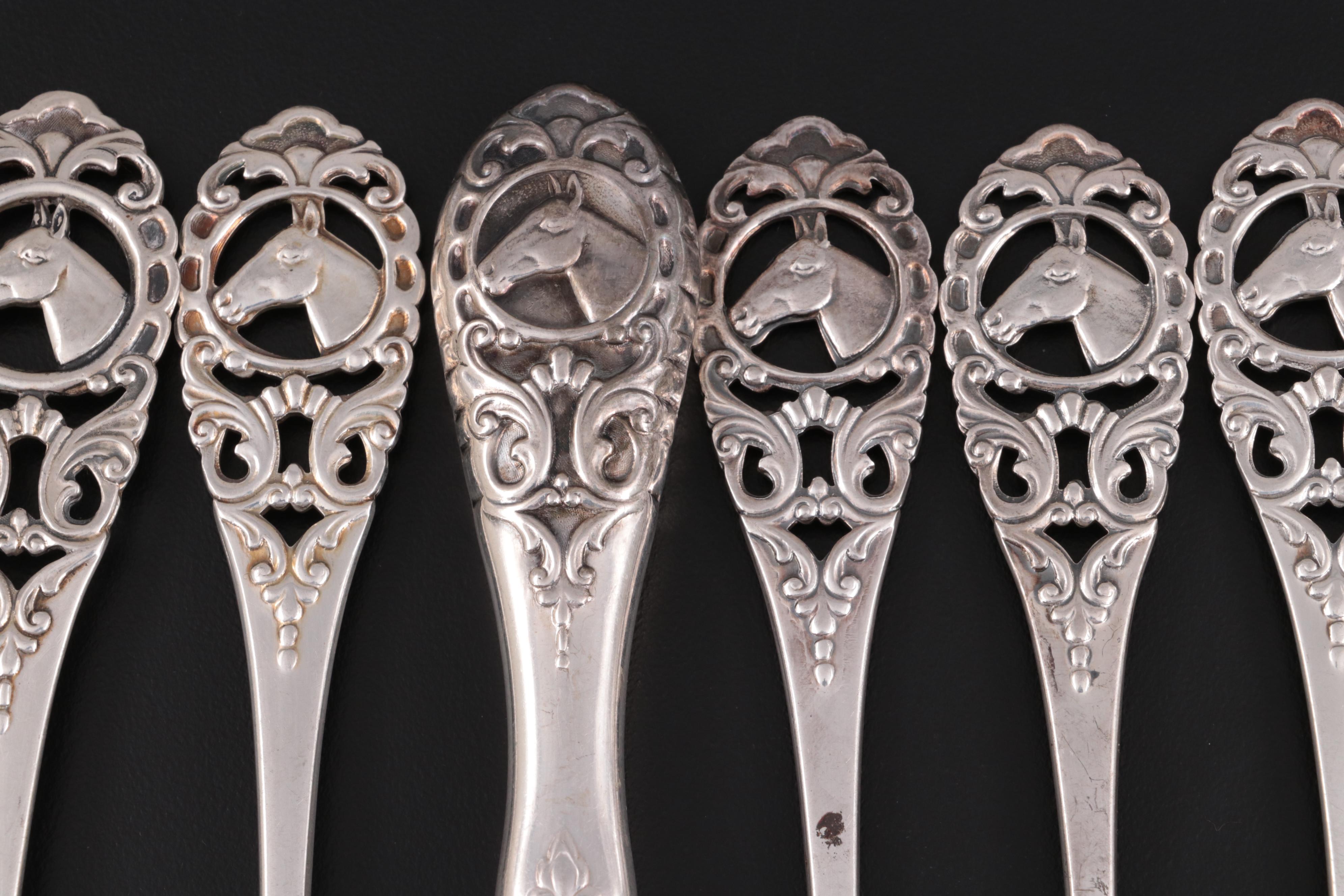 Ottar Hval Norwegian 800 Silver Equestrian Themed Flatware and Serving Utensils