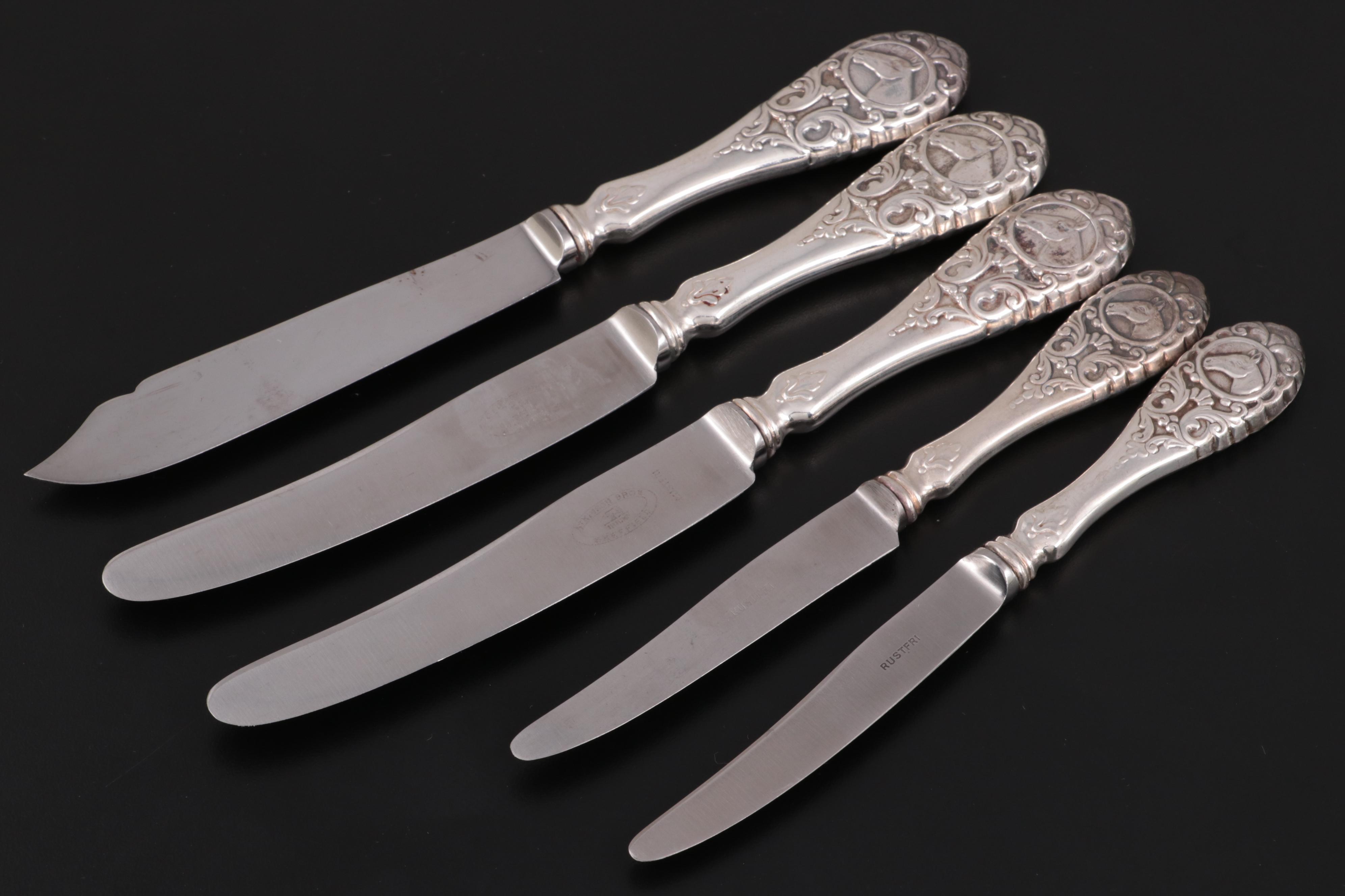 Ottar Hval Norwegian 800 Silver Equestrian Themed Flatware and Serving Utensils