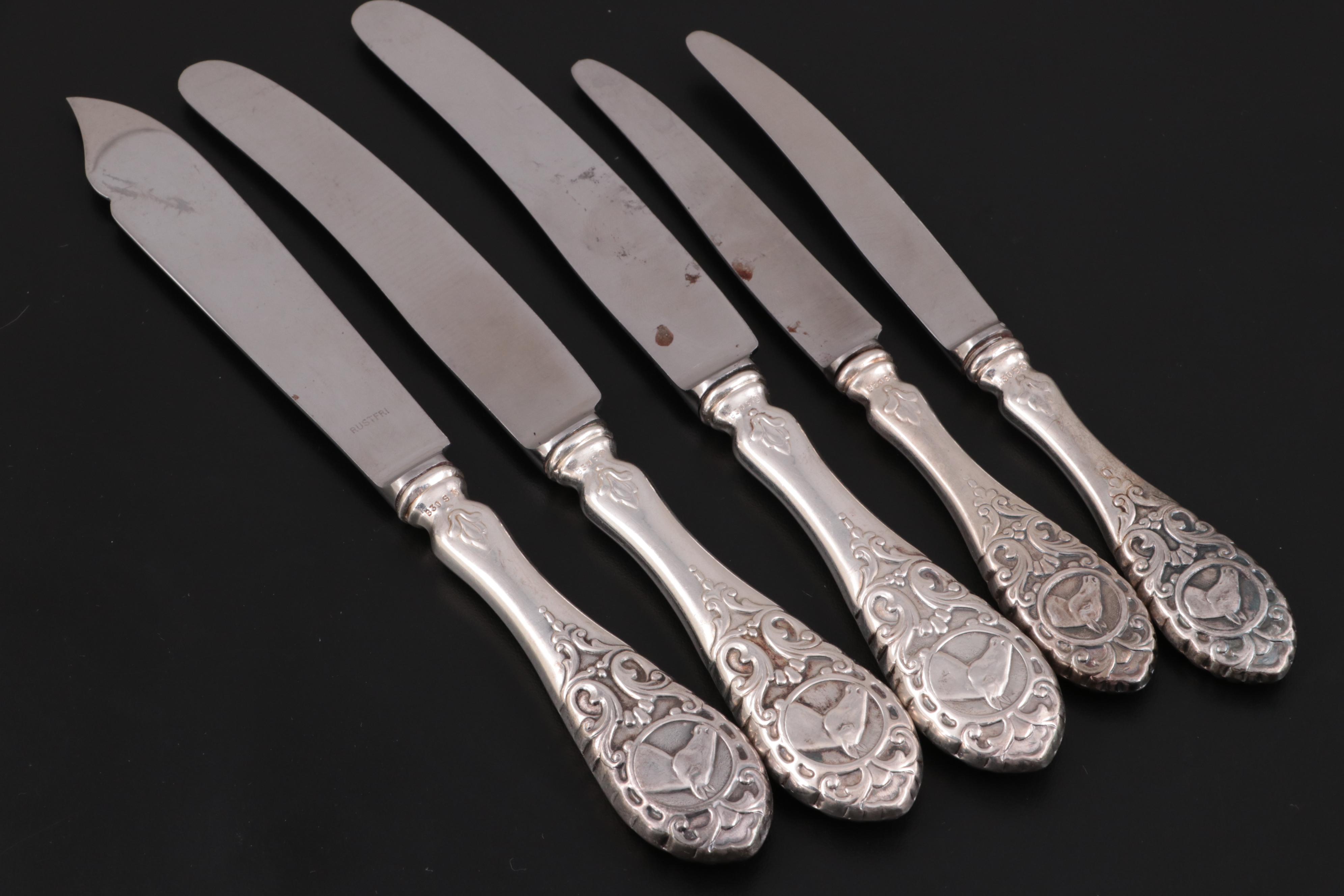 Ottar Hval Norwegian 800 Silver Equestrian Themed Flatware and Serving Utensils