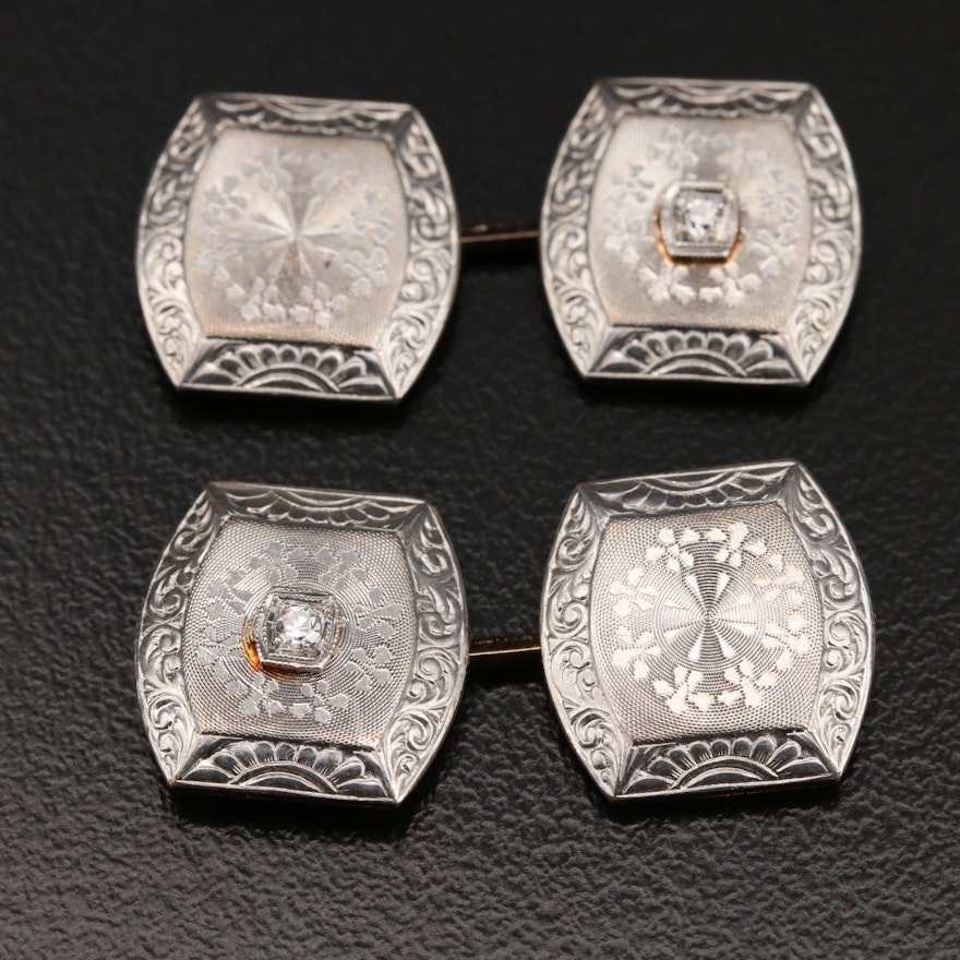 Antique Platinum and 14K Diamond Cufflinks