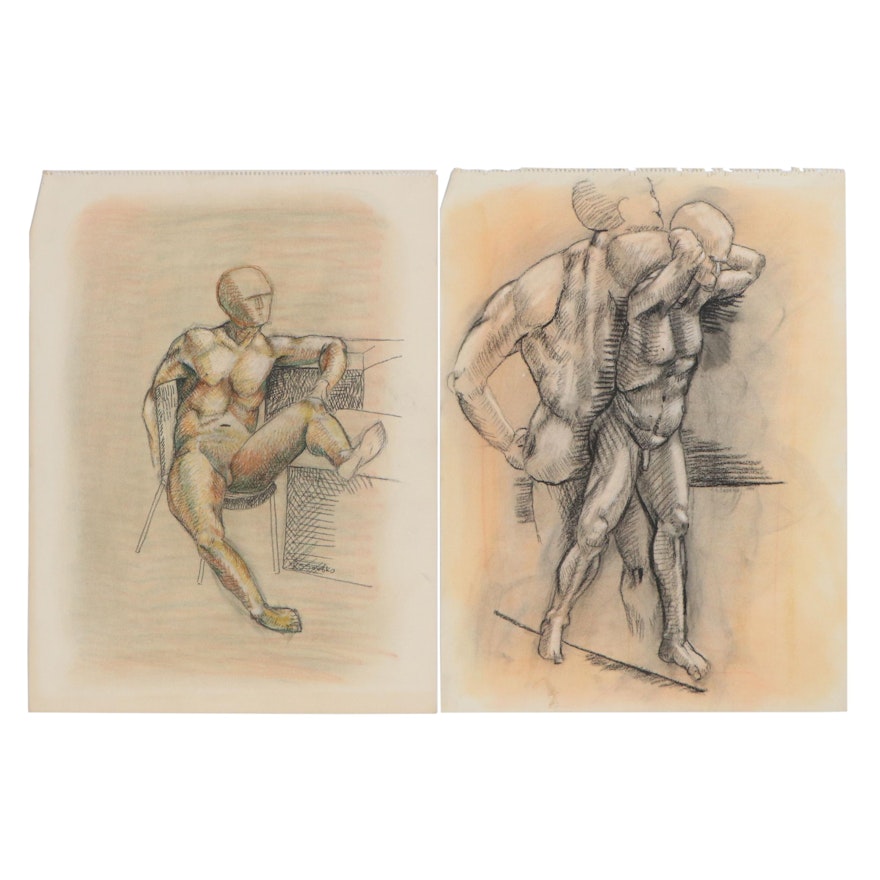 Robert Szesko Pastel and Charcoal Figure Drawings, Circa 1981