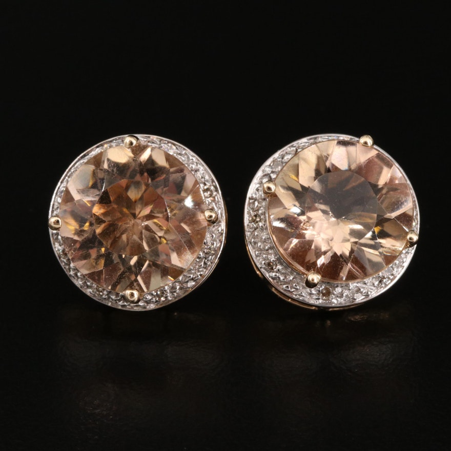 14K Citrine and Diamond Button Earrings