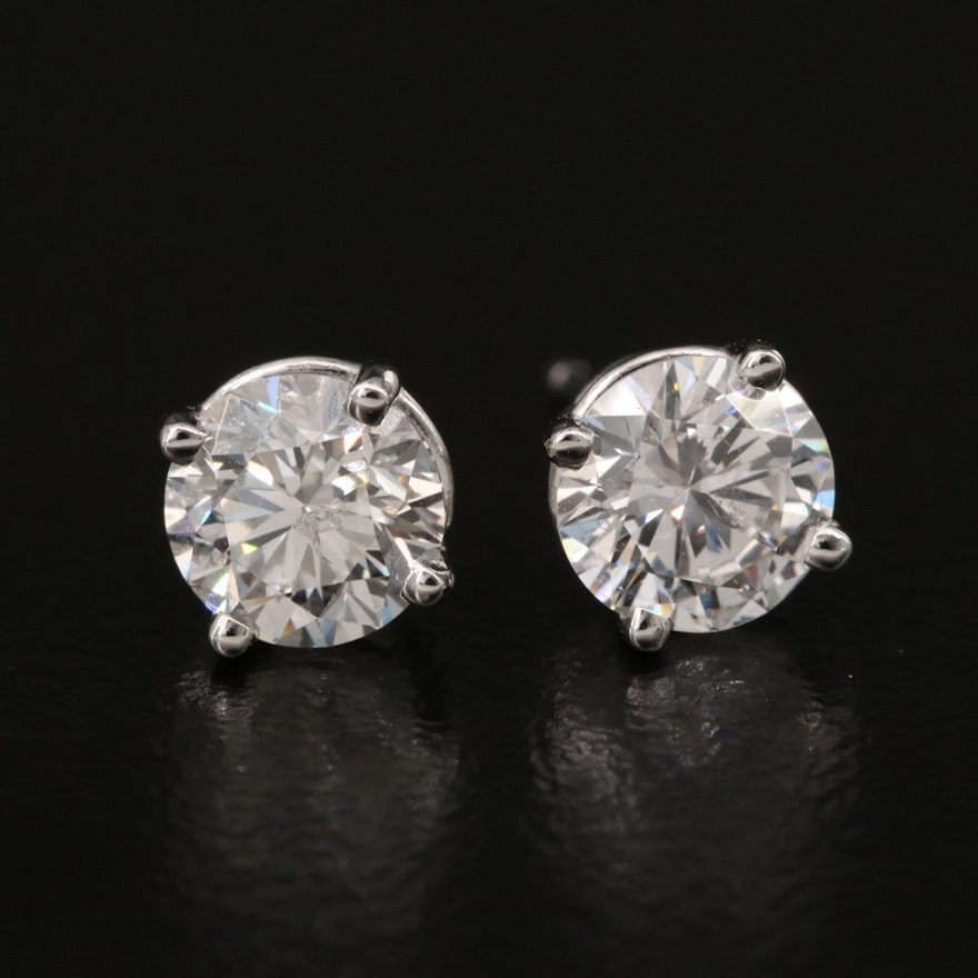 18K 1.17 CTW Diamond Stud Earrings with GIA Report and GIA eReport