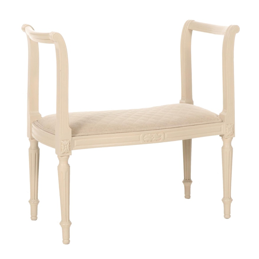 Louis XVI Style Cream Upholstered High Arm Bench, Late 20th Century