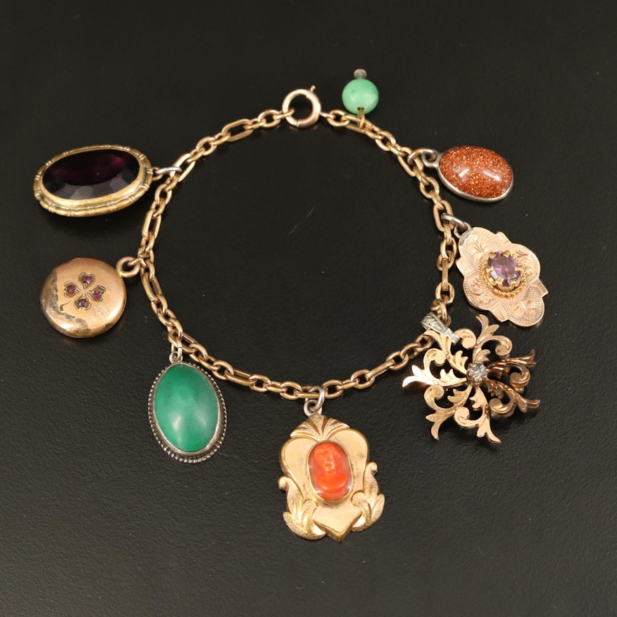 Gold Filled Charm Bracelet with Victorian and Vintage Charms