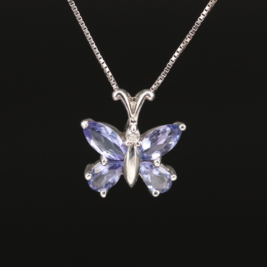 14K Tanzanite and Diamond Butterfly Pendant Necklace