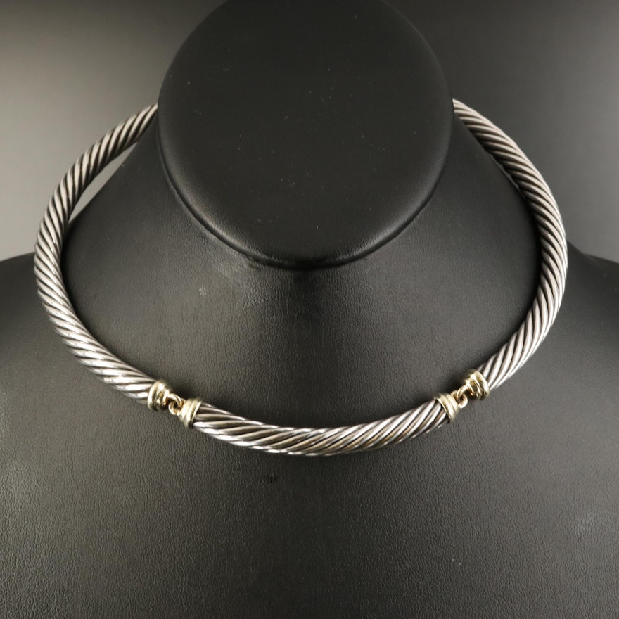 David Yurman "Metro Cable" Necklace with 14K Accents