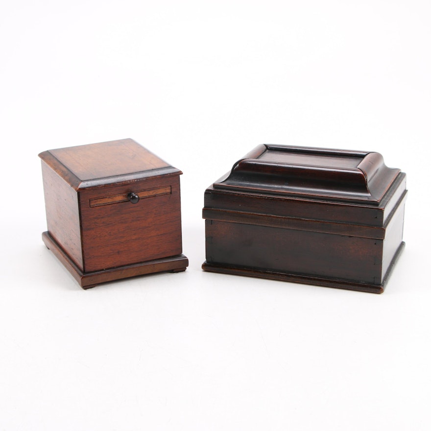 Victorian Walnut Secret Compartment Box with Mahogany Slide Drawer Coin Bank