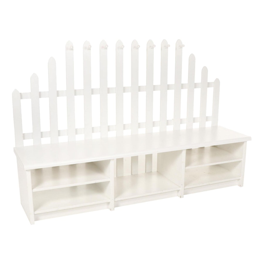 White-Painted Picket Fence Style Entry Bench with Storage