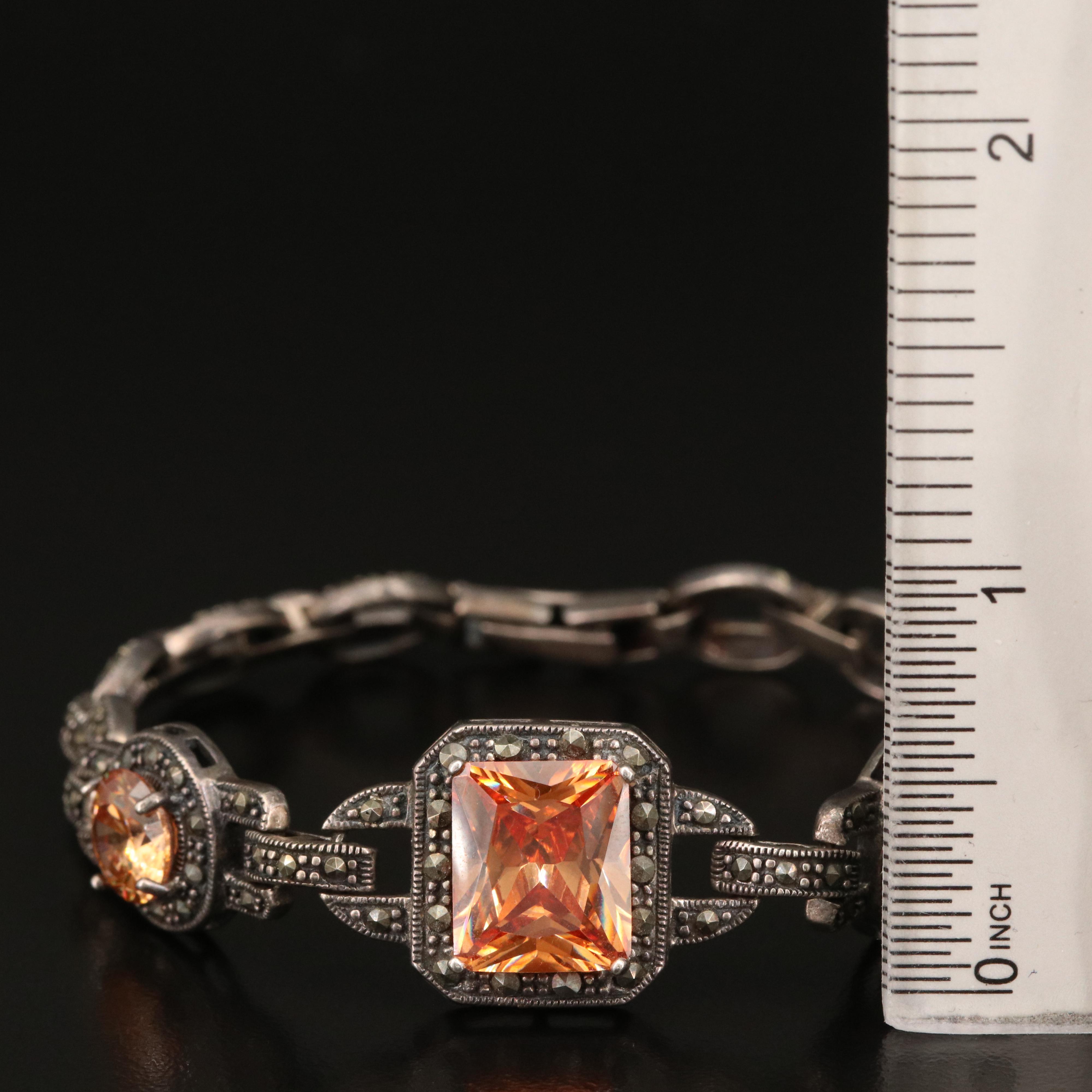 Art Deco Inspired Sterling, Marcasite and Cubic Zirconia Bracelet