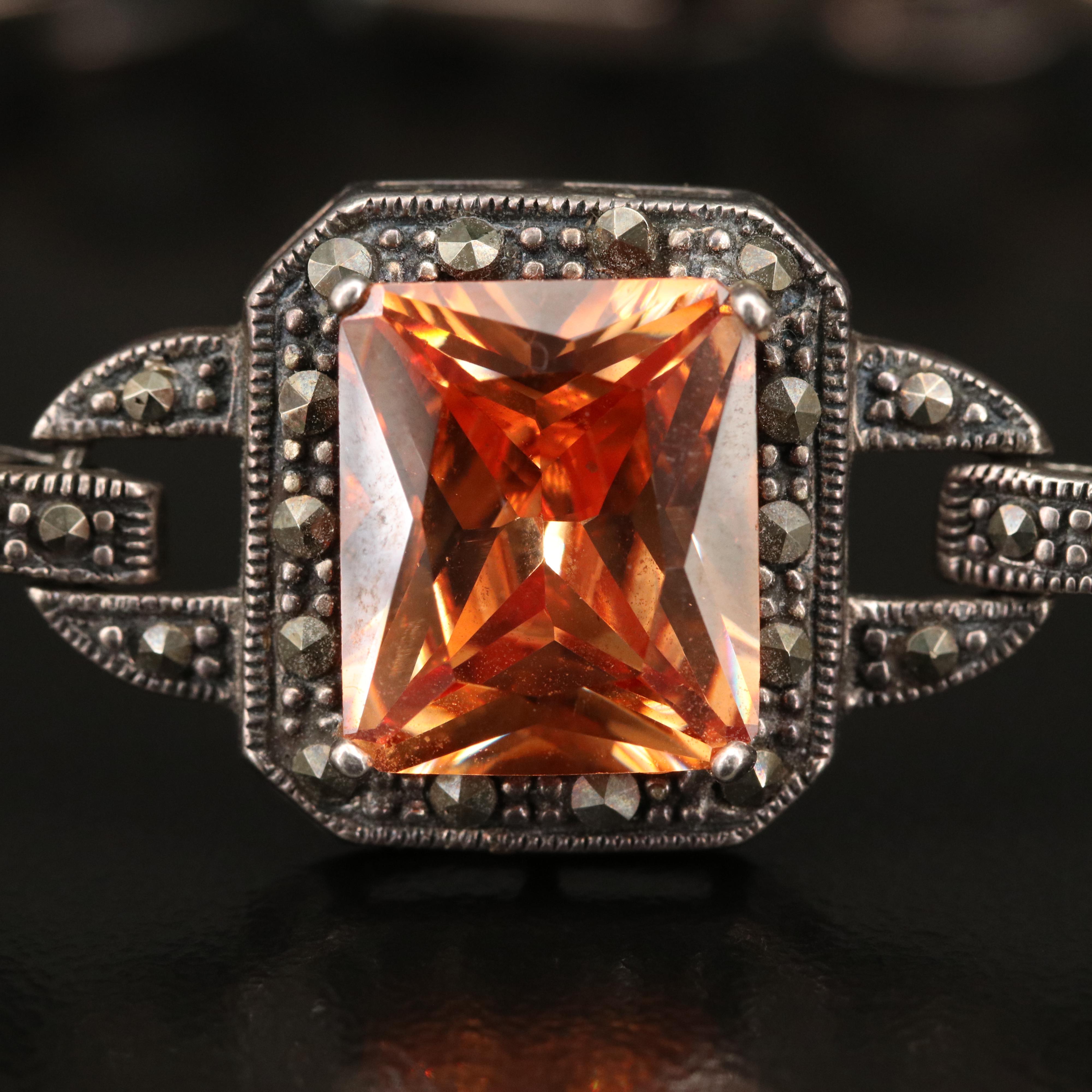 Art Deco Inspired Sterling, Marcasite and Cubic Zirconia Bracelet