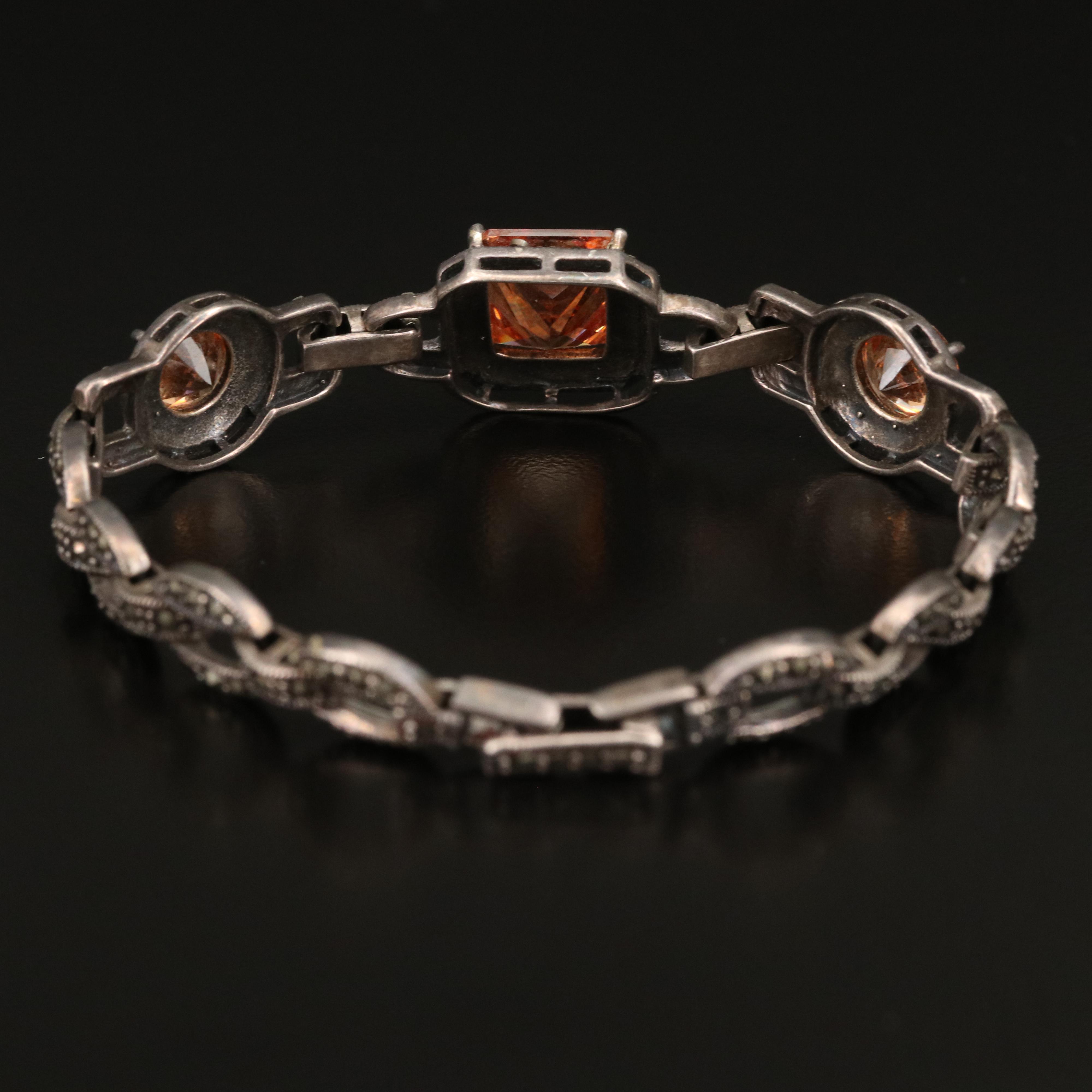 Art Deco Inspired Sterling, Marcasite and Cubic Zirconia Bracelet