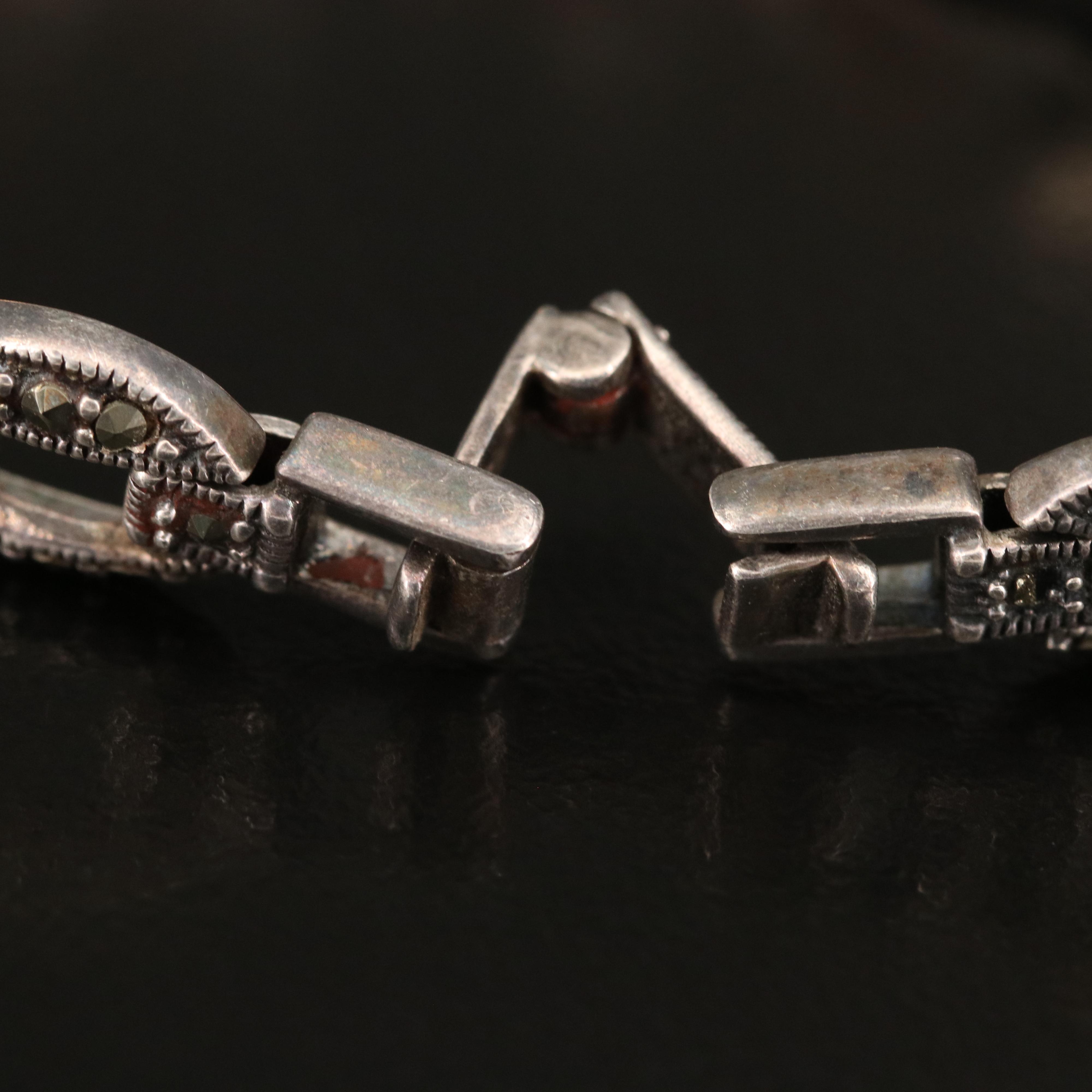 Art Deco Inspired Sterling, Marcasite and Cubic Zirconia Bracelet