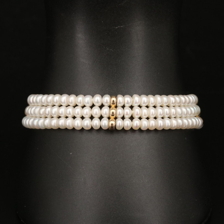 Triple Strand Pearl Bracelet with 14K Findings