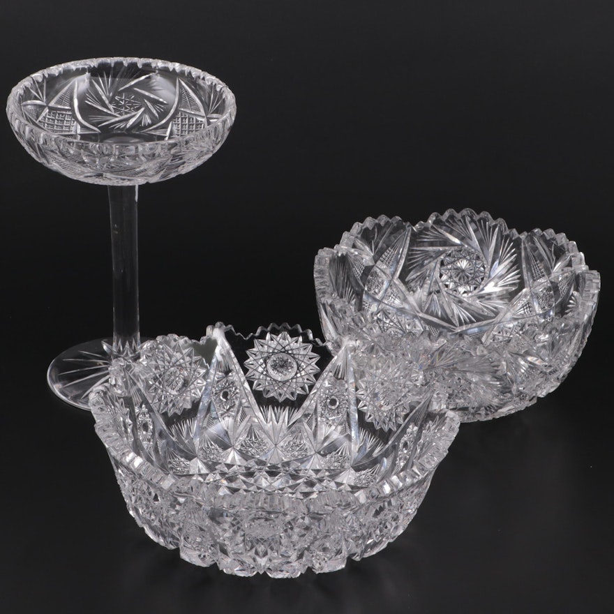 American Brilliant Style Glass Serving Bowls and Compote