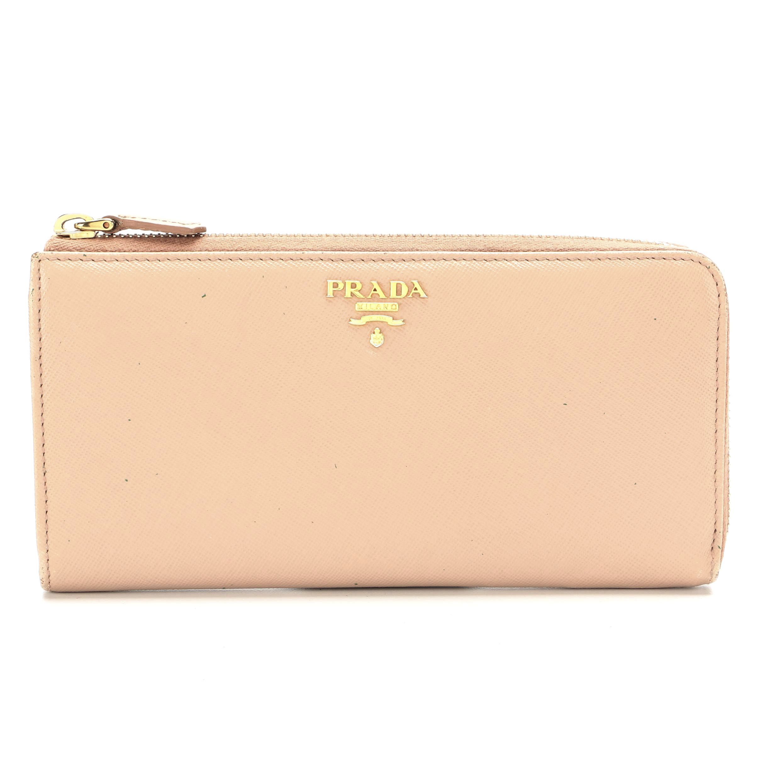 Prada Large Zipper Wallet in Blush Saffiano Leather
