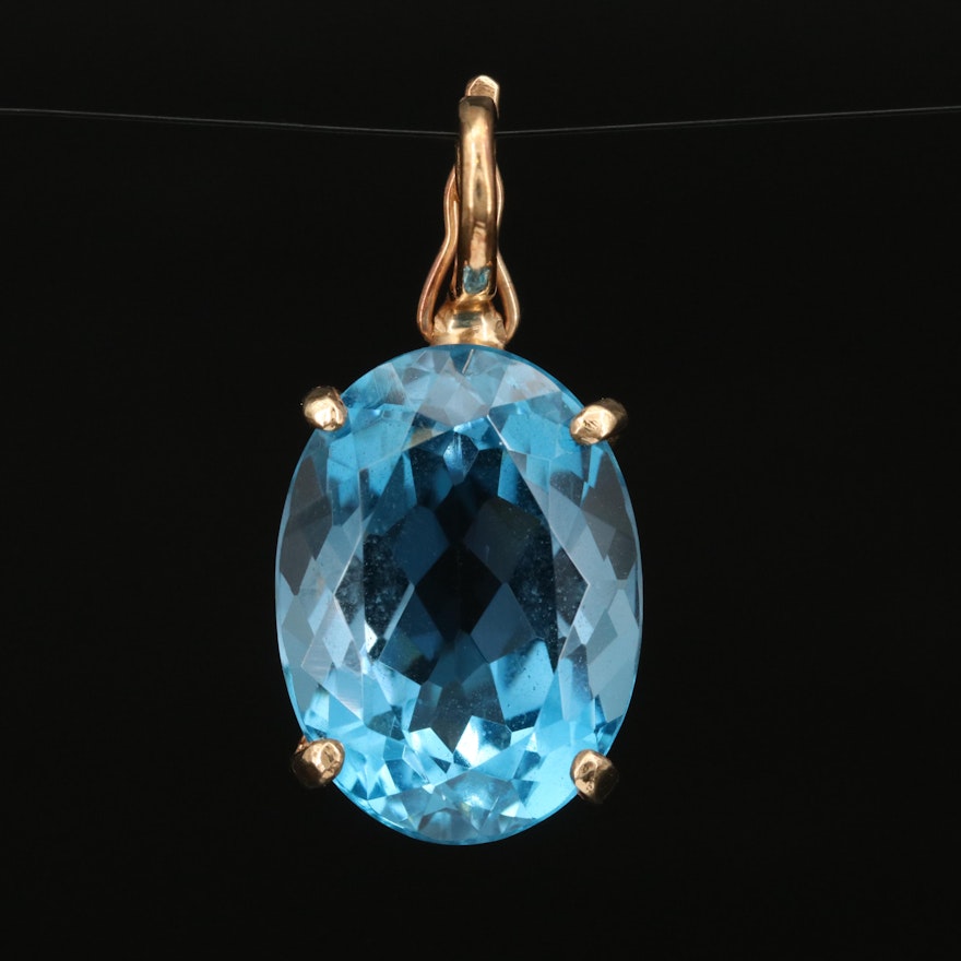 14K Swiss Blue Topaz Enhancer Pendant