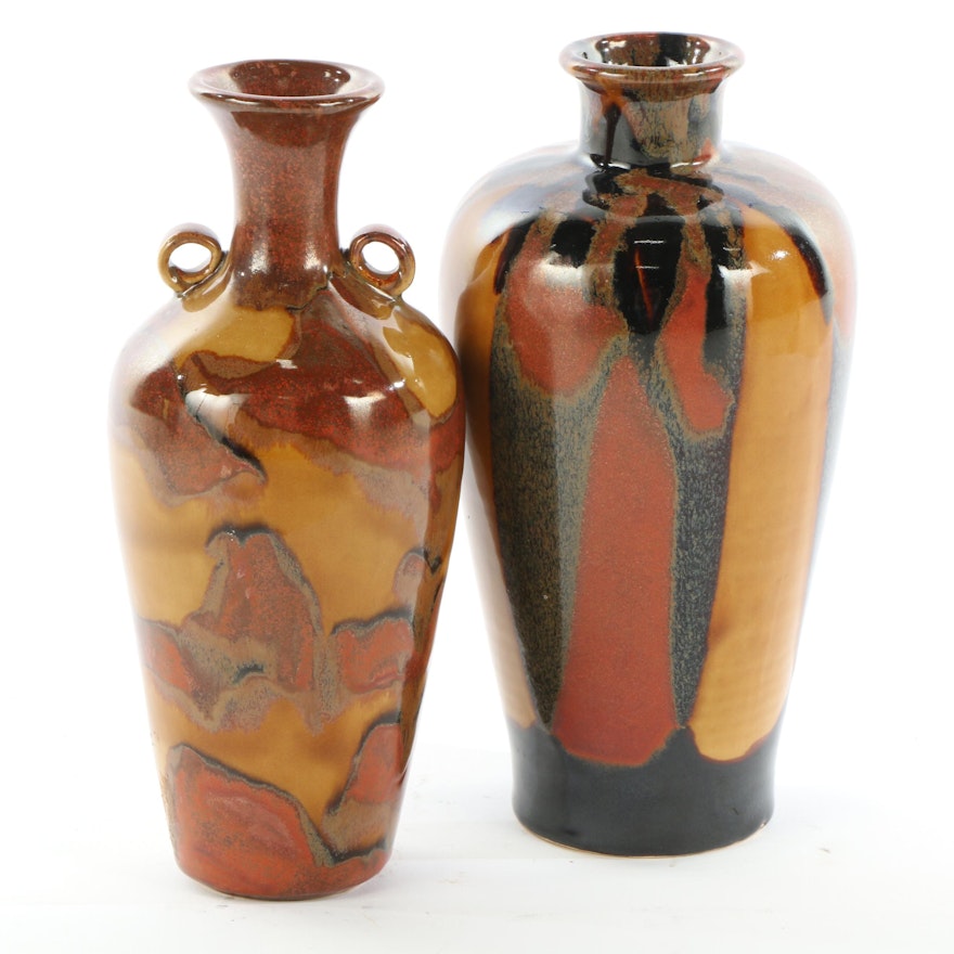 Art Pottery Amber Glazed Ceramic Vases