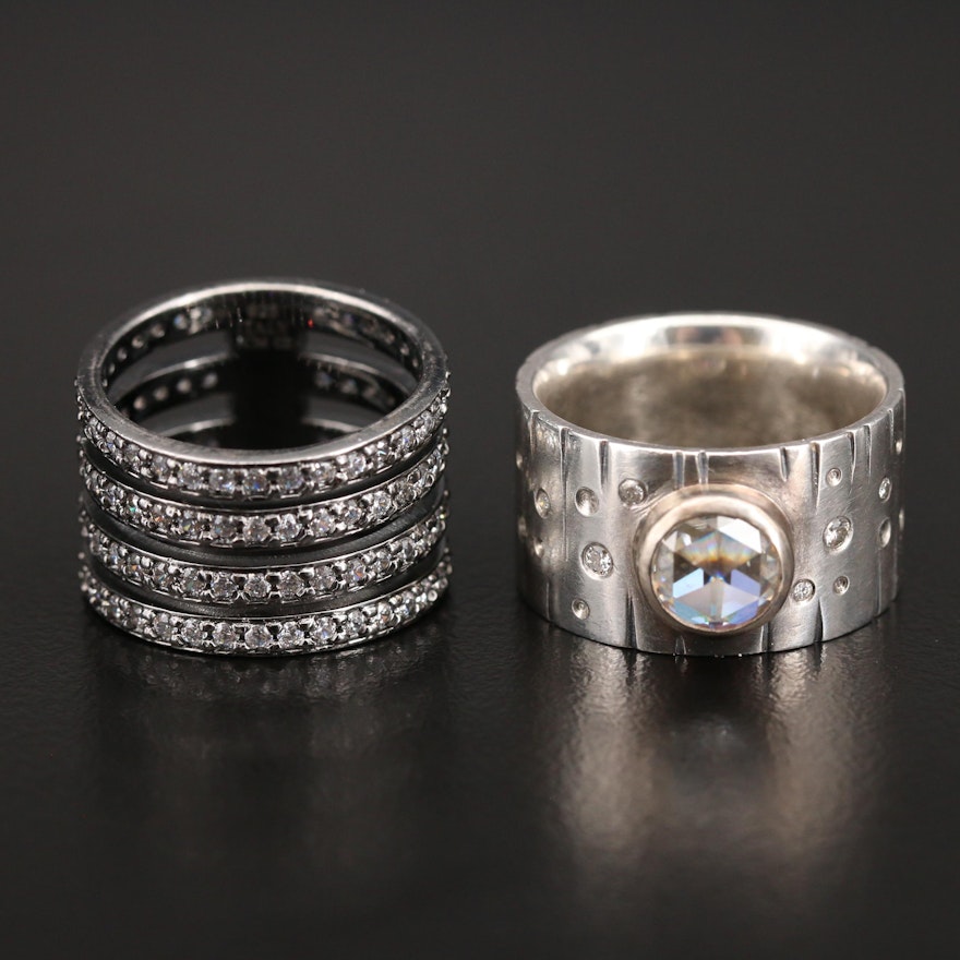Italian Sterling Moissanite and Cubic Zirconia Bands