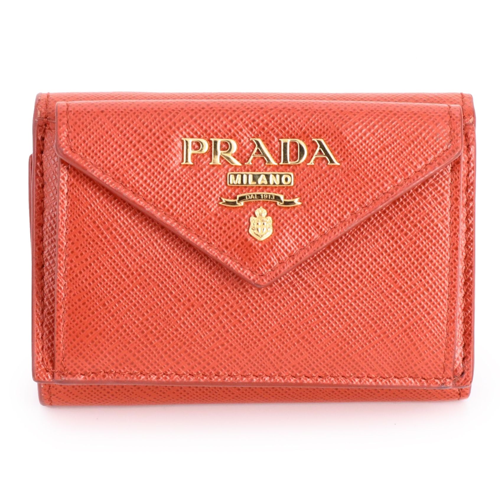 Prada Small Compact Wallet in Fiery Red Saffiano Leather