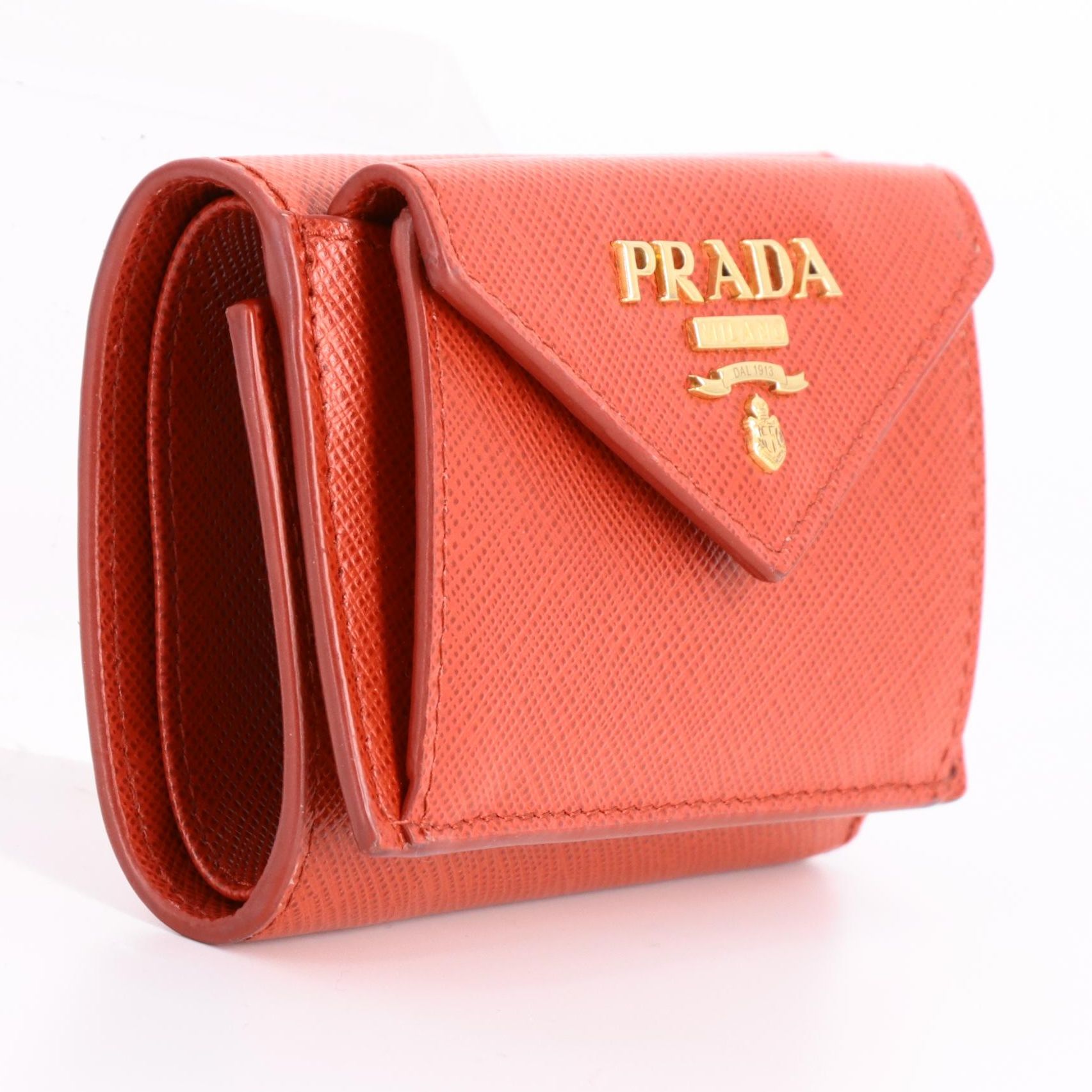 Prada Small Compact Wallet in Fiery Red Saffiano Leather